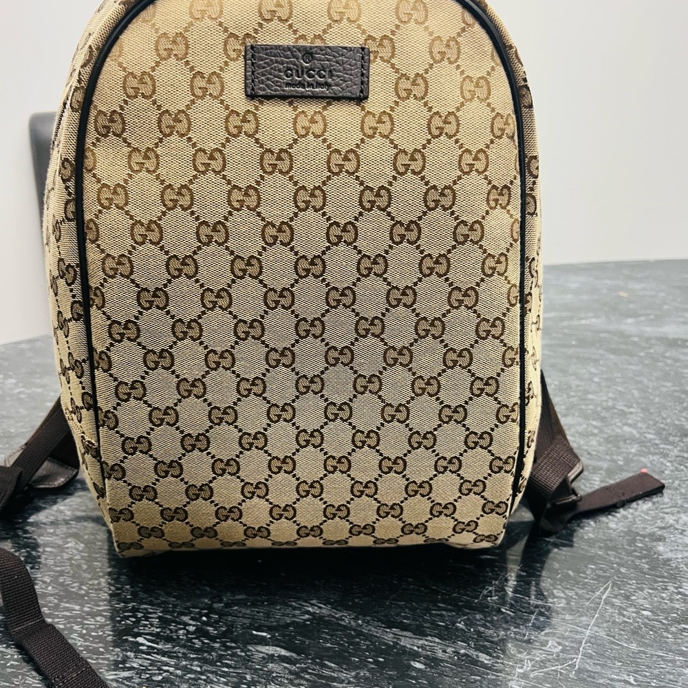 Gucci Tan and Brown Backpack with Monogram Pattern